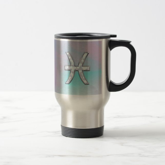 Pisces Zodiac Symbol Mother of Pearl Decor Travel Mug (Right)