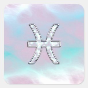 Pisces Zodiac Symbol Mother of Pearl style Square Sticker