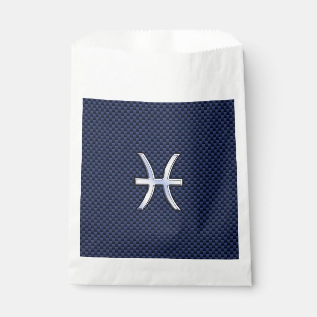 Pisces Zodiac Symbol Navy Blue Carbon Fibre Print Favour Bag (Front)