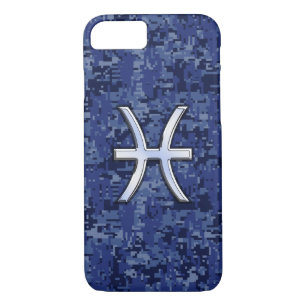 Pisces Zodiac Symbol Navy Blue Digital Camouflage iPhone 8/7 Case