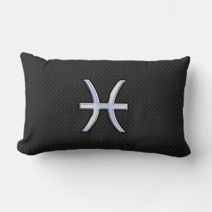 Pisces Zodiac Symbol on Black Snake Skin Decor Lumbar Cushion