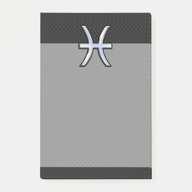 Pisces Zodiac Symbol on Black Snake Skin Style Post-it Notes (Front)