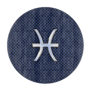 Pisces Zodiac Symbol on Blue Carbon Fibre Print Cutting Board