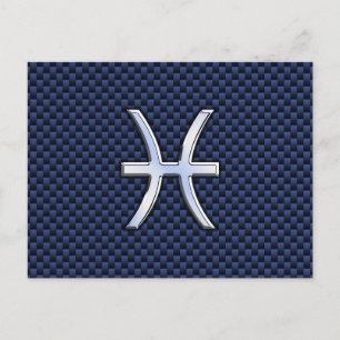 Pisces Zodiac Symbol on Blue Carbon Fibre Print Postcard