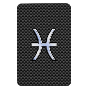 Pisces Zodiac Symbol on Carbon Fibre Print Magnet
