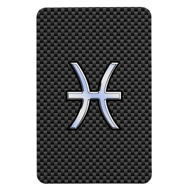 Pisces Zodiac Symbol on Carbon Fibre Print Magnet (Vertical)
