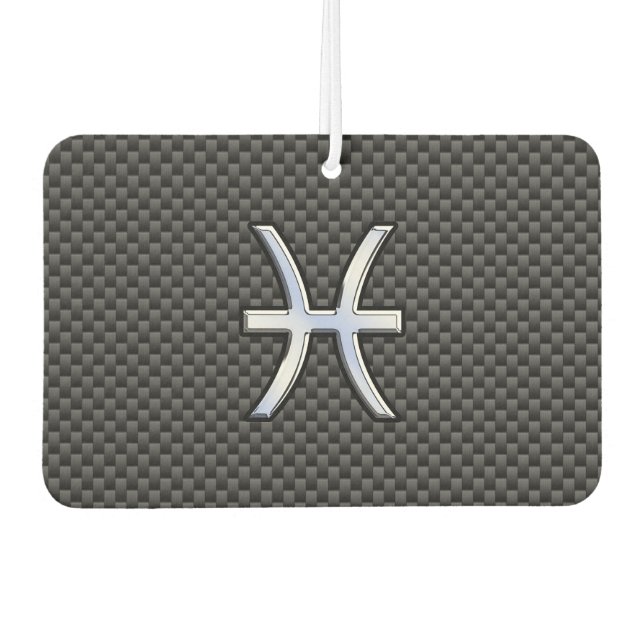 Pisces Zodiac Symbol on Carbon Fibre Style Car Air Freshener (Front)