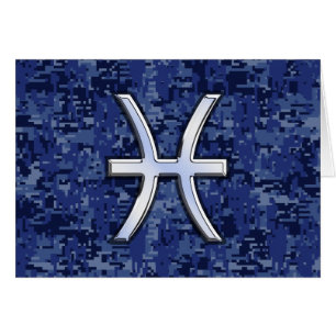 Pisces Zodiac Symbol on Navy Blue Digital Camo