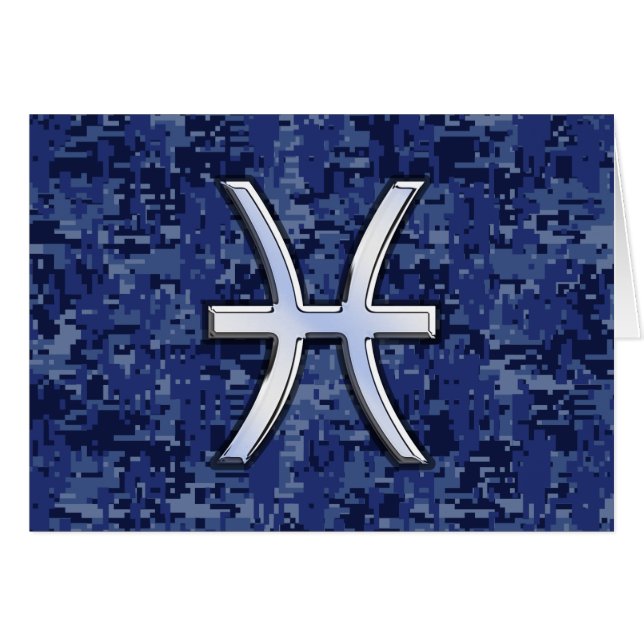 Pisces Zodiac Symbol on Navy Blue Digital Camo (Front Horizontal)