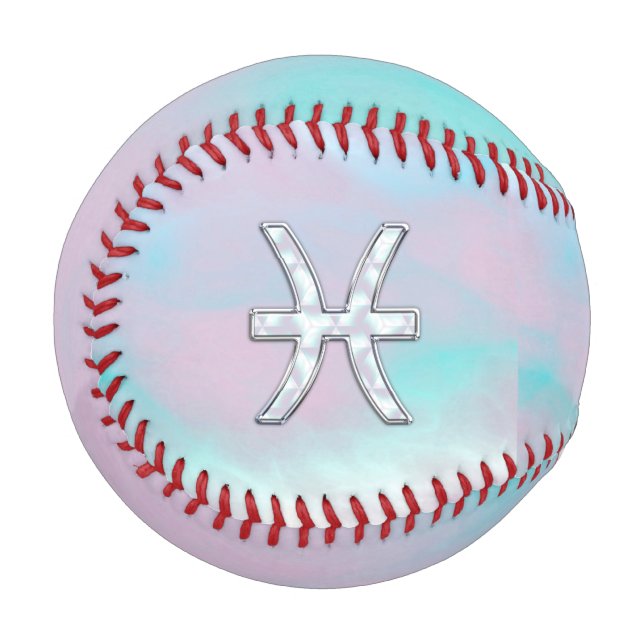 Pisces Zodiac Symbol Pastel Mother of Pearl style Baseball (Front Left)