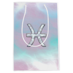 Pisces Zodiac Symbol Pastel Mother of Pearl style Medium Gift Bag