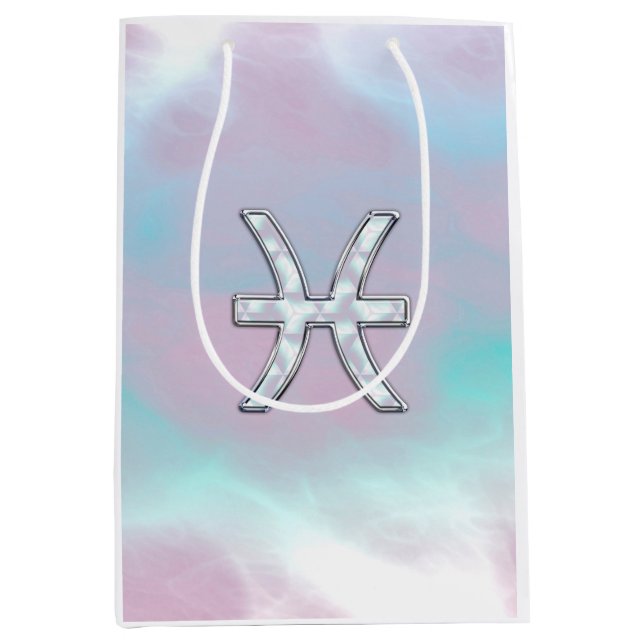 Pisces Zodiac Symbol Pastel Mother of Pearl style Medium Gift Bag (Front)