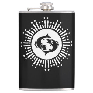 Pisces Zodiac Symbol with Celestial Starburst  Hip Flask