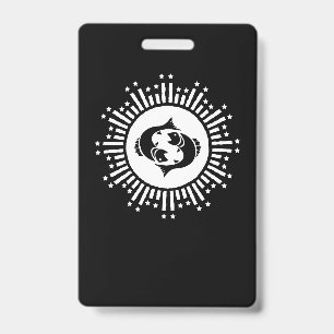 Pisces Zodiac Symbol with Celestial Starburst ID Badge