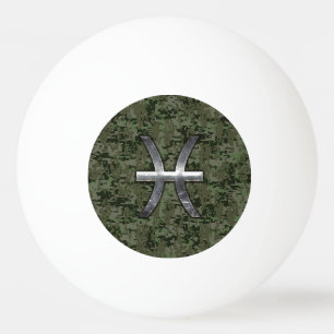 Pisces Zodiac Symbol Woodland Digital Camouflage Ping Pong Ball