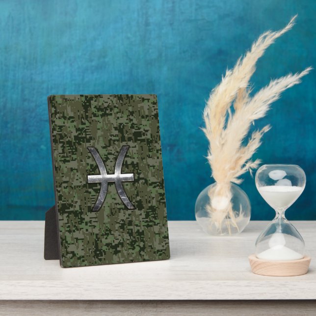 Pisces Zodiac Symbol Woodland Digital Camouflage Plaque (Side)