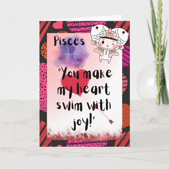 Pisces Zodiac Valentines Personalised Card (Front)
