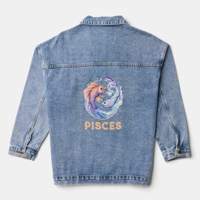 Pisces Zodiac Women's Denim Jacket (Back)