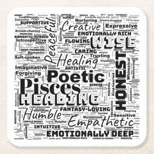 Pisces Zodiac Word Cloud Inspiration Square Paper Coaster