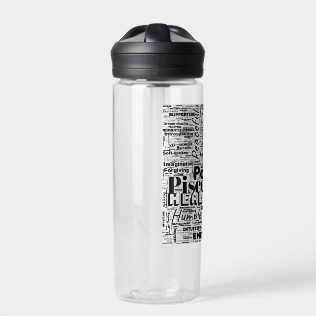 Pisces Zodiac Word Cloud Inspiration Water Bottle (Front)