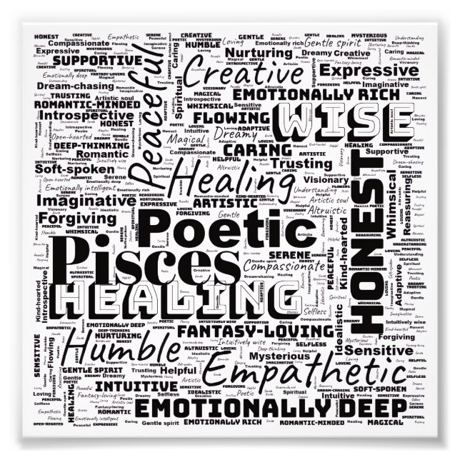 Pisces Zodiac Word Cloud Inspirational Photo  (Front)