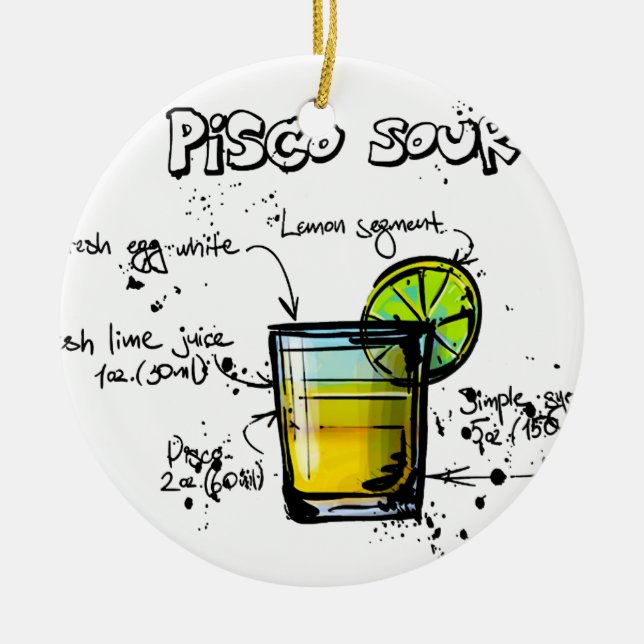 Pisco Sour Cocktail Recipe Ceramic Ornament (Front)