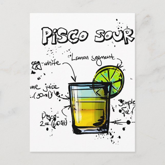 Pisco Sour Cocktail Recipe Postcard (Front)