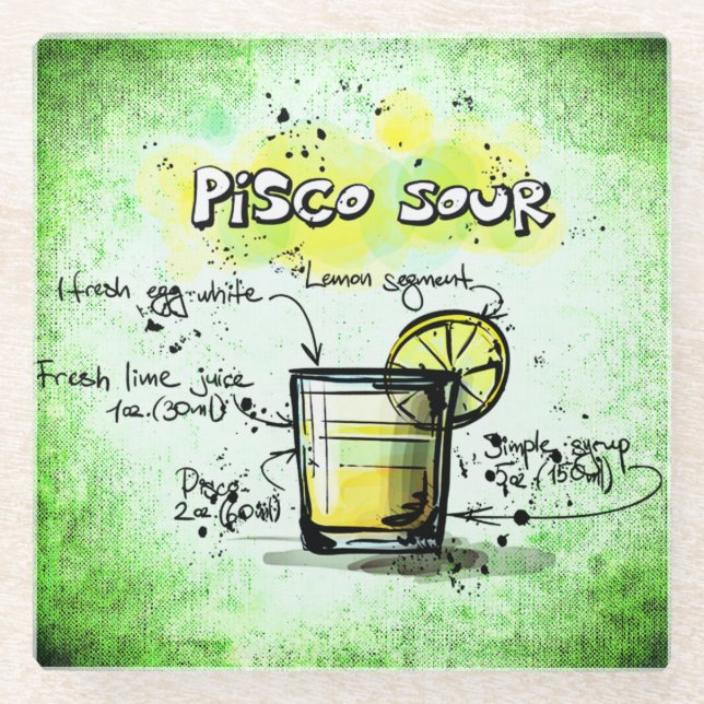 Pisco Sour Drink Recipe Glass Coaster (Front)