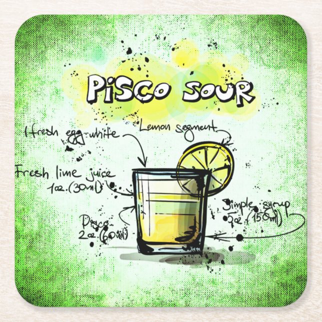 Pisco Sour Drink Recipe Square Paper Coaster (Front)