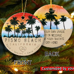 Pismo Beach California Retro Sunset Palm tree 60s Ceramic Ornament<br><div class="desc">Pismo Beach California. This retro design makes a great Christmas or Birthday gift for fans of Pismo Beach Beach. The retro summer vibes design is a perfect gift for travel lovers and tropical destinations fans. - You can personalise the template by adding a name of your city or location, year...</div>