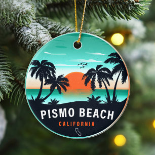 Pismo Beach California Retro Sunset Souvenirs 80s Ceramic Ornament