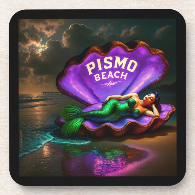 PISMO BEACH MERMAID. SERIES 1 NUMBER 6. COASTER (Front)