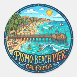 Pismo Beach Pier USA Classic Round Sticker