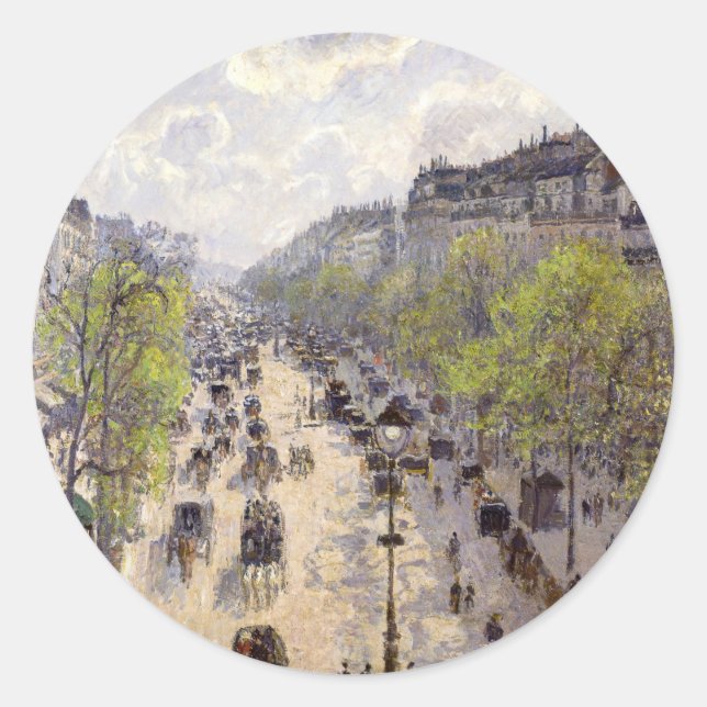 Pissarro - Boulevard Montmartre, Spring Classic Round Sticker (Front)