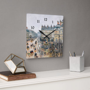 Pissarro - French Theater Square, Paris,  Square Wall Clock