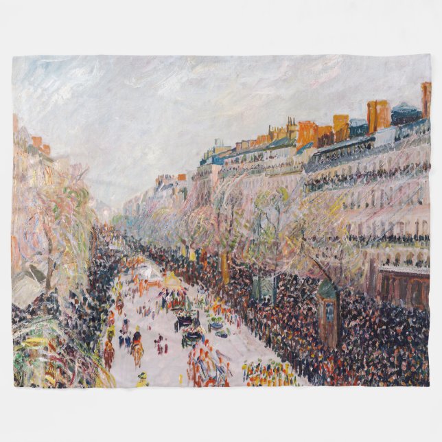 Pissarro - Montmartre, Mardi Gras on the Boulevard Fleece Blanket (Front (Horizontal))