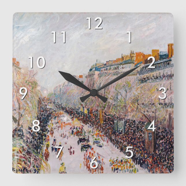 Pissarro - Montmartre, Mardi Gras on the Boulevard Square Wall Clock (Front)