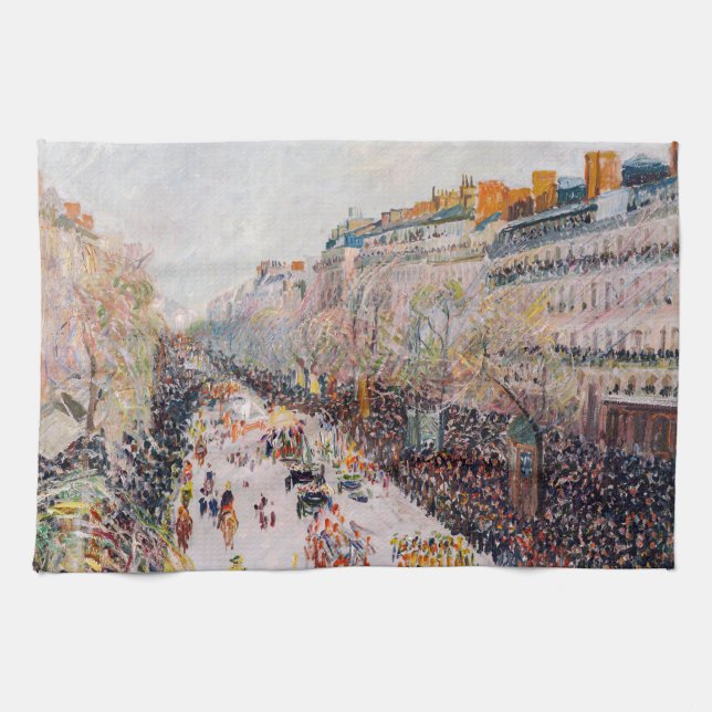 Pissarro - Montmartre, Mardi Gras on the Boulevard Tea Towel (Horizontal)