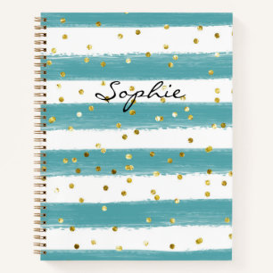 Pistachio and White Stripes Gold Glitter Custom Notebook