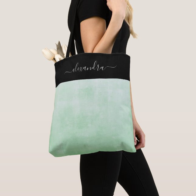 Pistachio Black rustic elegant personalised Tote Bag (Close Up)