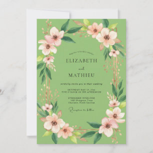 Pistachio Blush Blossom Wedding Invitation