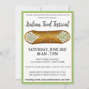 Pistachio Cannoli Italian Bakery Food Festival Invitation