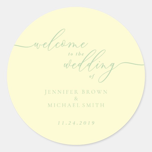 Pistachio & Cream Signature Welcome to Wedding Classic Round Sticker (Front)