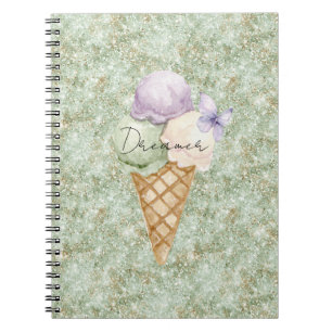 Pistachio Glitter Ice Cream Lavender Butterfly Notebook