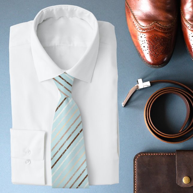 Pistachio Green Brown Stripes Pattern Modern Chic Tie (Creator Uploaded)