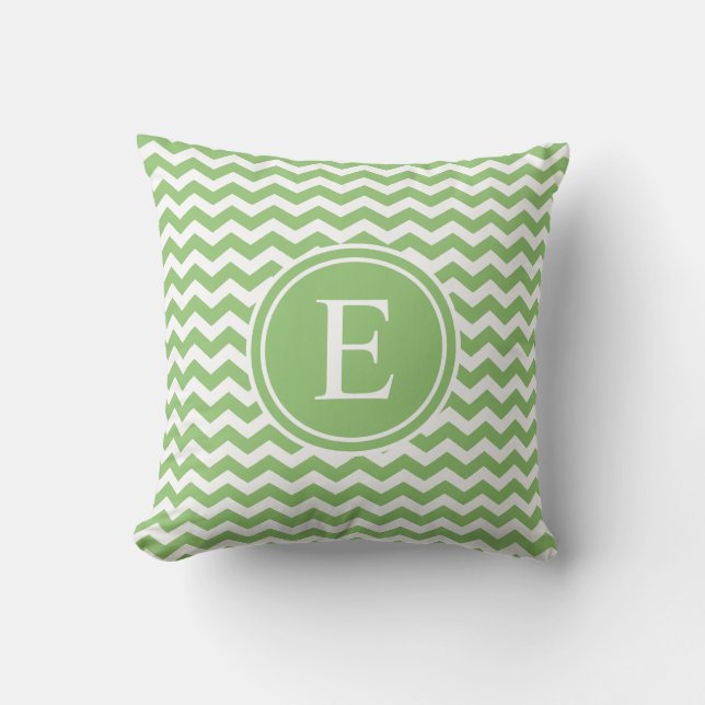 Pistachio Green Chevron Monogram Throw Pillows (Front)