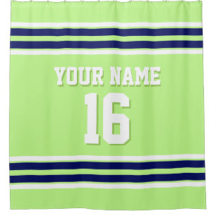Pistachio Green Navy White Stripes Sports Jersey Shower Curtain