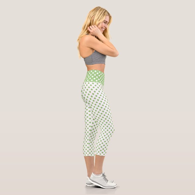 Pistachio Green Polka Dots Circles Capri Leggings (Right)