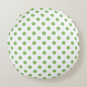 Pistachio Green Polka Dots Circles Round Cushion