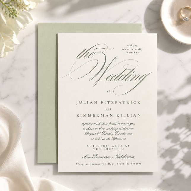 Pistachio Green Script Wedding Invitation (Creator Uploaded)